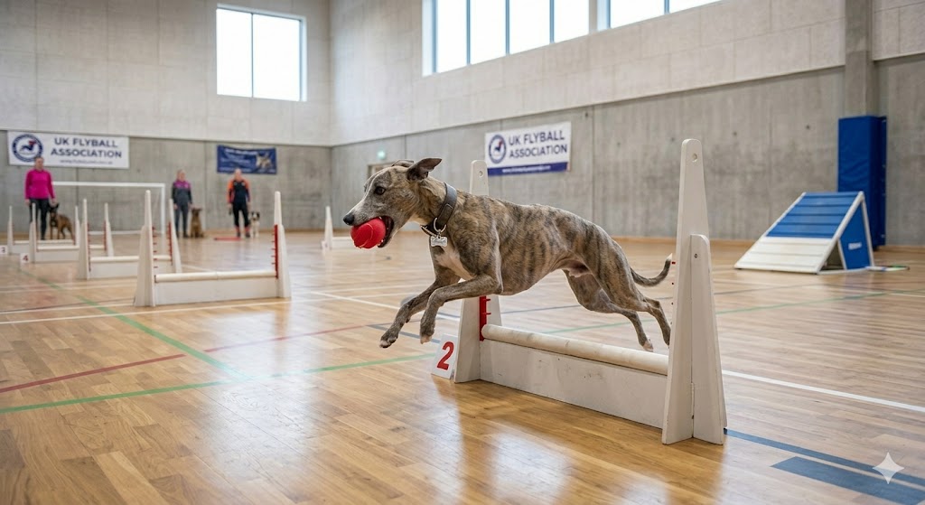 Whippet competing in flyball